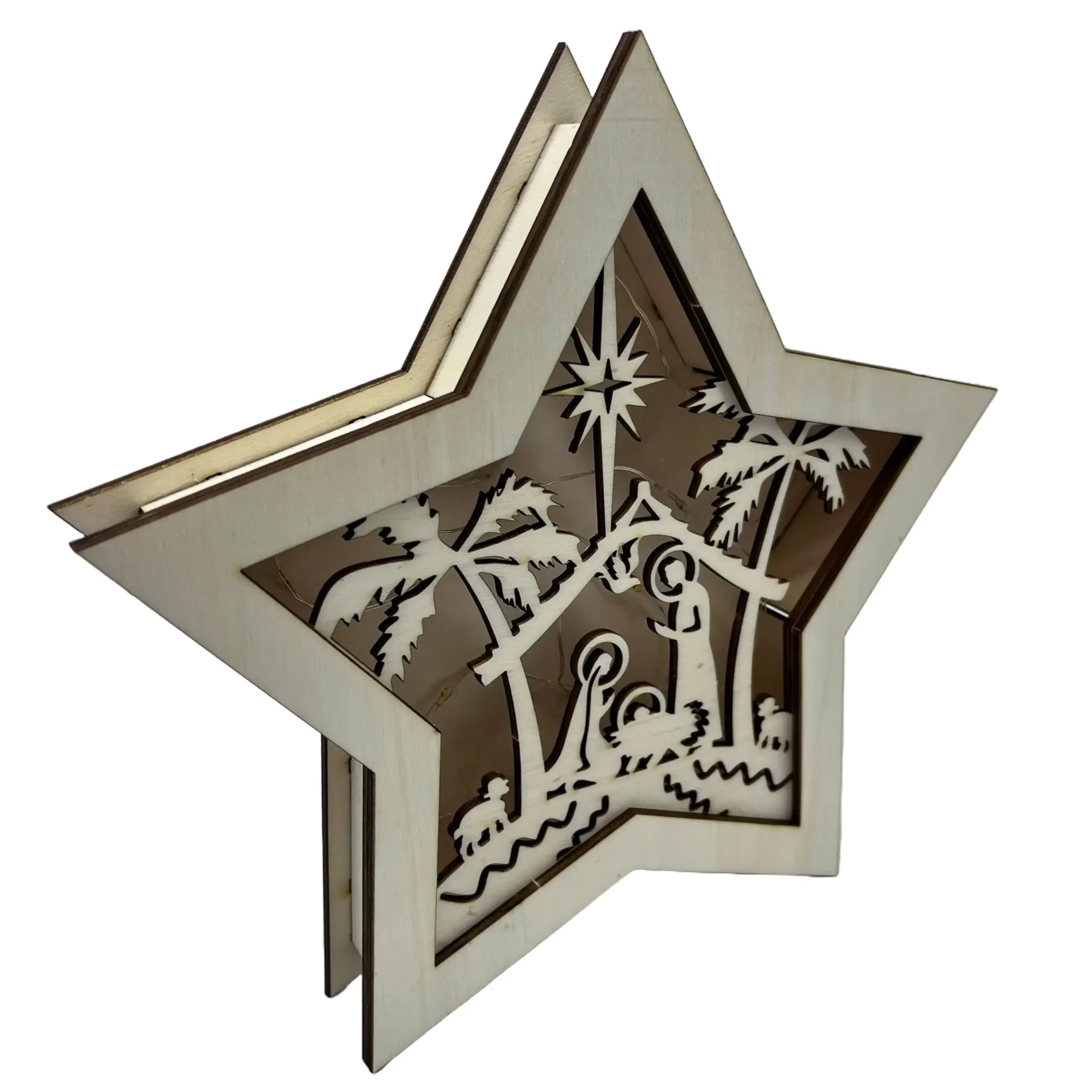 Dřevěná vánoční hvězda s betlémem