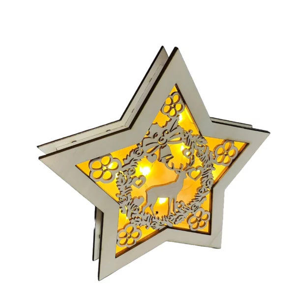 Dřevěná vánoční hvězda s jelenem svíticí