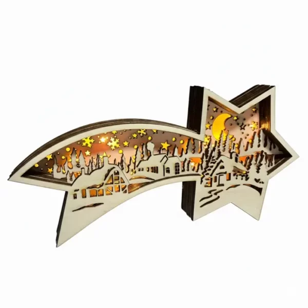 Dřevěná svíticí kometa s vesničkou svíticí