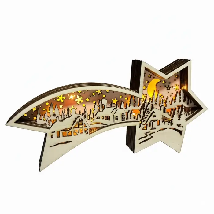 Dřevěná svíticí kometa s vesničkou Dřevěná svíticí kometa s vesničkou svíticí