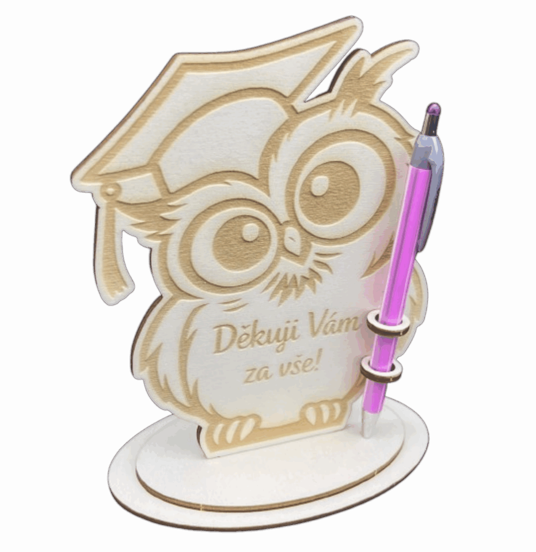Dřevěná sova pro paní učitelku – Děkuji Vám za vše