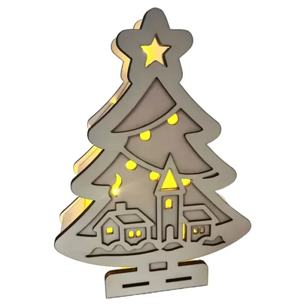 Dřevěný svíticí stromeček s kostelem