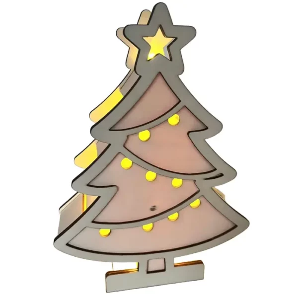 Dřevěný svíticí stromeček s baňkami