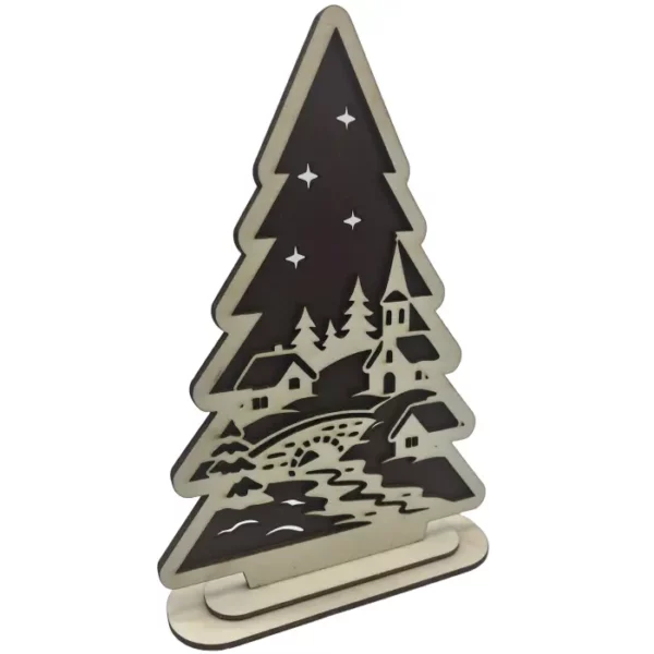 Stromeček s motivem chaloupek nad mostem