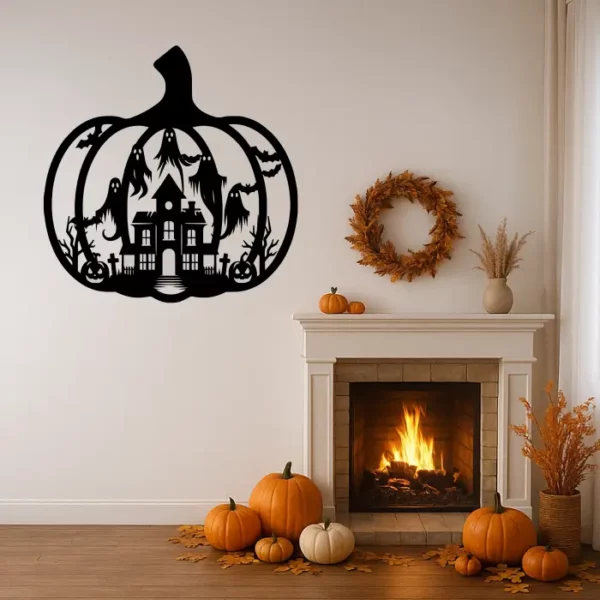 Dekorace Halloween na zeď – Strašidelný hrad s duchy