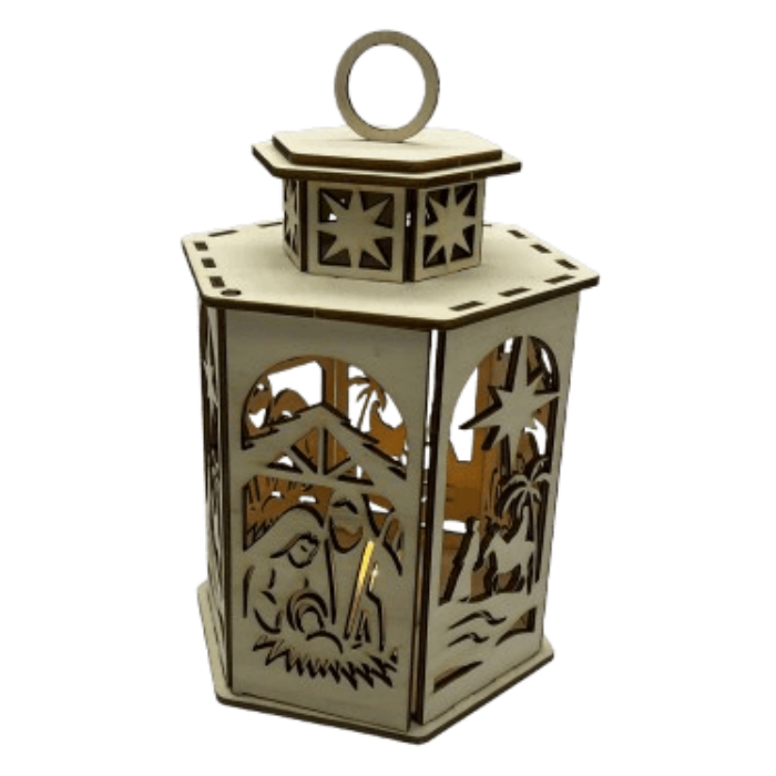 Dřevěná lucerna s motivem Betléma Dřevěná lucerna s motivem Betléma zavřená