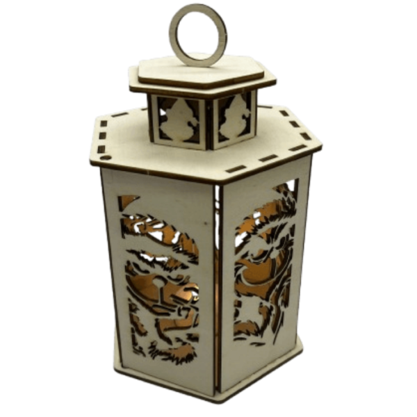 Dřevěná lucerna s motivem Grinche zavřená