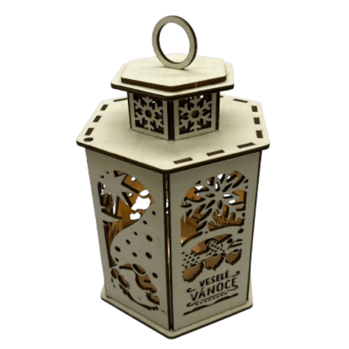 Dřevěná lucerna s motivem skřítků Dřevěná lucerna s motivem skřítků zavřená